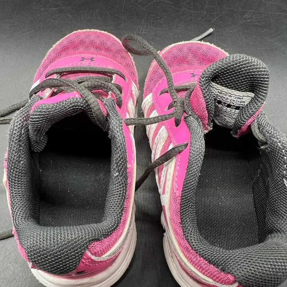 Under Armour Infant Toddler Pink White and Black Tennis Shoes Size 6K Lace Up